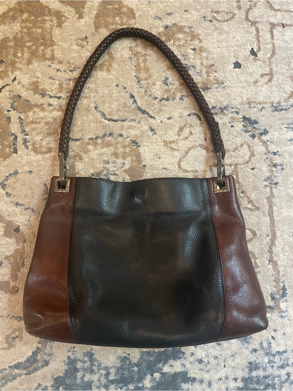 Brighton Vintage Leather Charlotte Two-Tone Tote Bag - Black and Brown